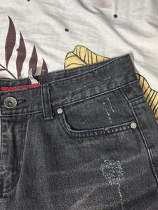 Distressed Black Denim Mini Skirt