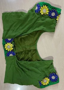 Floral Trim Green &amp; Blue Saree