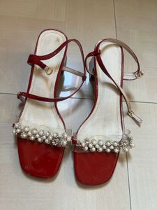 Red Pearl Embellished Heels