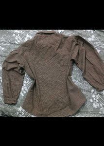 Vintage Brown Tie-Neck Blouse