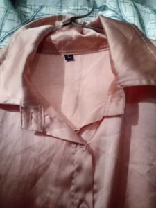 Peach Satin Button-Down Shirt