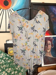 Promod Floral Print V-Neck T-Shirt