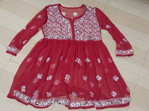 Red Mirror Kurti Festive Wear