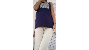 Embroidered Navy Tank Top