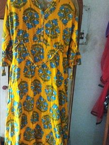 A line  Mustered Sky Blue Booti Print Kurta
