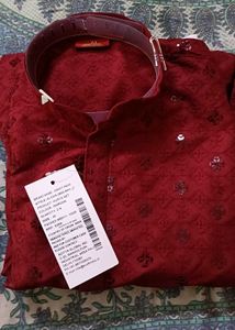 Kraft India Men Cotton Red And Blue Sequined Ku