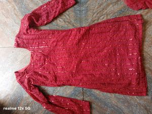 Red Sequin Sharara Dress