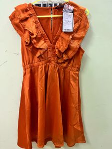 Rust Orange Ruffle Mini Dress