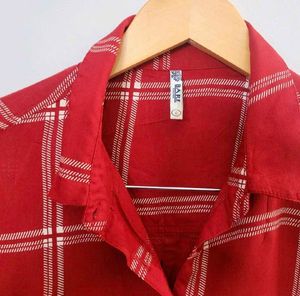 Red Checked Casual Half Sleeves ShirtCollar Women