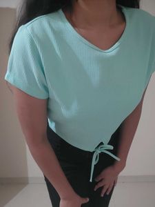 Ribbed Tie-Front Crop Top