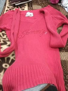 Red Knit Top with Embellishment