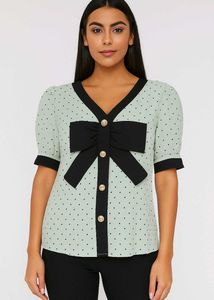 Mint Green Polka Dot Puff Sleeve Top