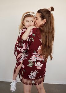 Kimono “red paradise”, bordeaux mit floralem