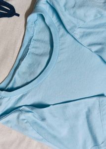 Men Sky Blue Half Sleeve Cotton Casual Tshirt