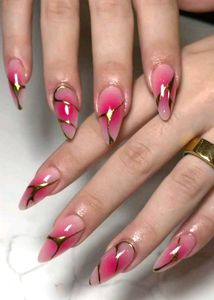 Pink Aura Nails With Golden Crome Look!!🤍