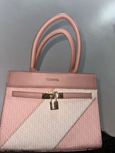 Blush Pink Structured Handbag with Gold Lock