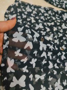 Butterfly Print Button-Down Shirt