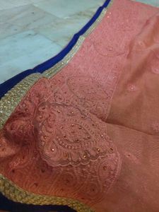 Peach Saree with Blue Blouse 💕