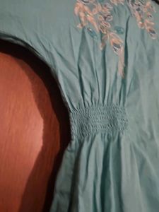 Teal Embroidered Button-Down Dress