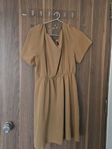 Brown Linen Khaki Colored Dress