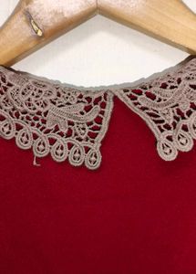Trendy New Red Dress with Lace Collar