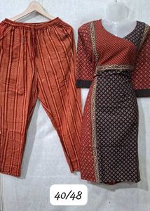 Ajrakh Cotton Kurti And Pant Set
