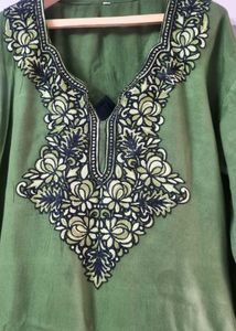 Green Embroidered Tunic Top