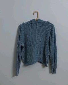 Blue Knit Hoodie