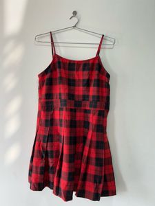Red Plaid Pleated Mini Dress