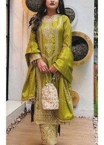 Designer Green Silk Embroidered Kurta Set with Dup
