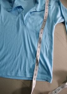 Sky Blue Long Sleeve Polo Top