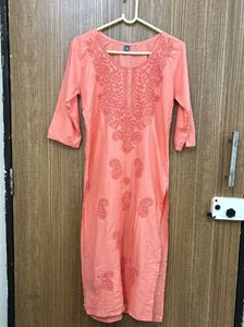 Peach Embroidered Kurta