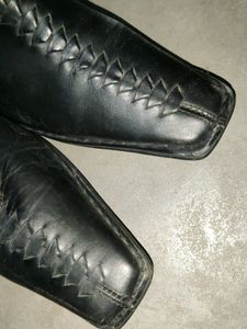 Elegant Pure Leather Beautiful Black Long Shoes