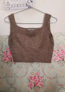 Fuzzy Solid Crop Knit Top