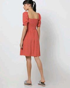 ONLY Women RustRed&amp;Whitte Polka Dots A-Line Dress