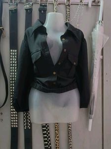 Buttoned Black Crop Jacket Top
