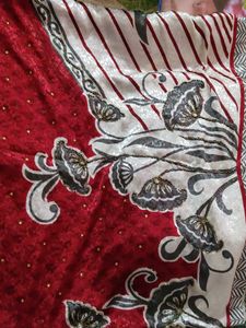 Embroidered Red &amp; white ethnic Saree🤍