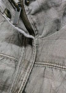 Vintage-Vibe Grey Checkered High-Neck Jacket