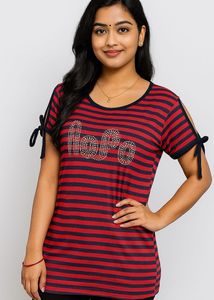 Striped Tee with Cutout Sleeves