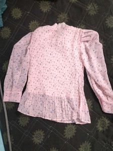 Pink Floral Mock Neck Blouse