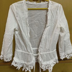 White Lace Tie Front Top