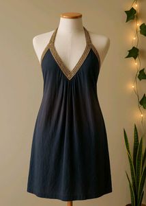 Black Halter Dress with Gold Detail