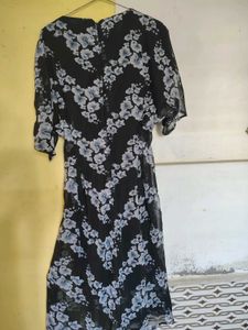 Floral Print Black Dress With Belt