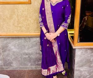 Pure Gaji Silk Suit Set With Heavy Embroidery