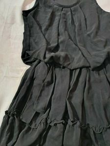 Black Sleeveless Chiffon Dress with Ruffle Hem