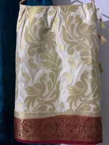 Elegant White &amp; Red Saree