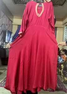 A-line Full Flair Flowy Maroon Embroidered gown
