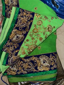 Fluorescent Green Saree with Embroidery
