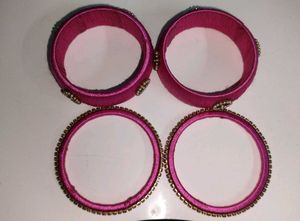 Pink Silk Thread Bangles Set Handmade
