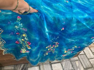 Blue Floral Embroidered Dupatta